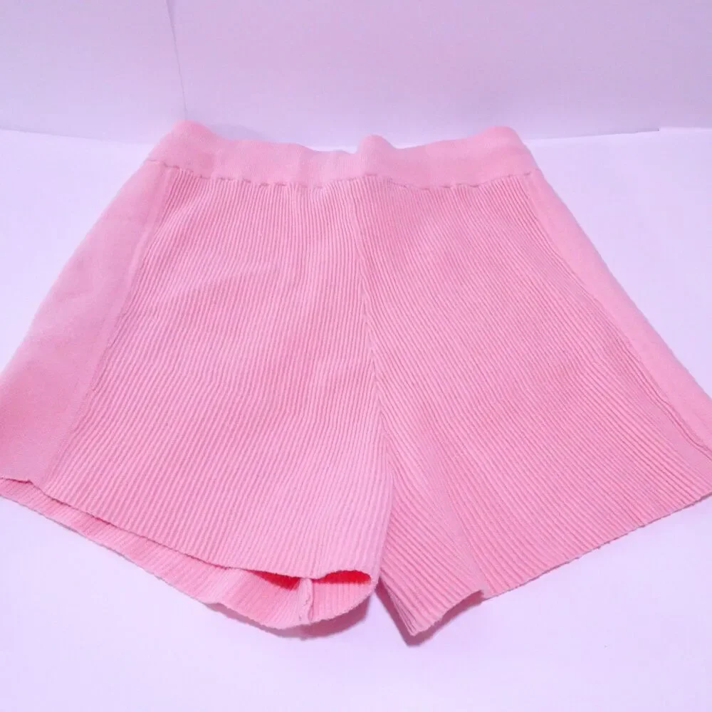 Blank Noir Pink Ribbed Knit Shorts High Waist Drawstring Shorts Sz S NWT 115